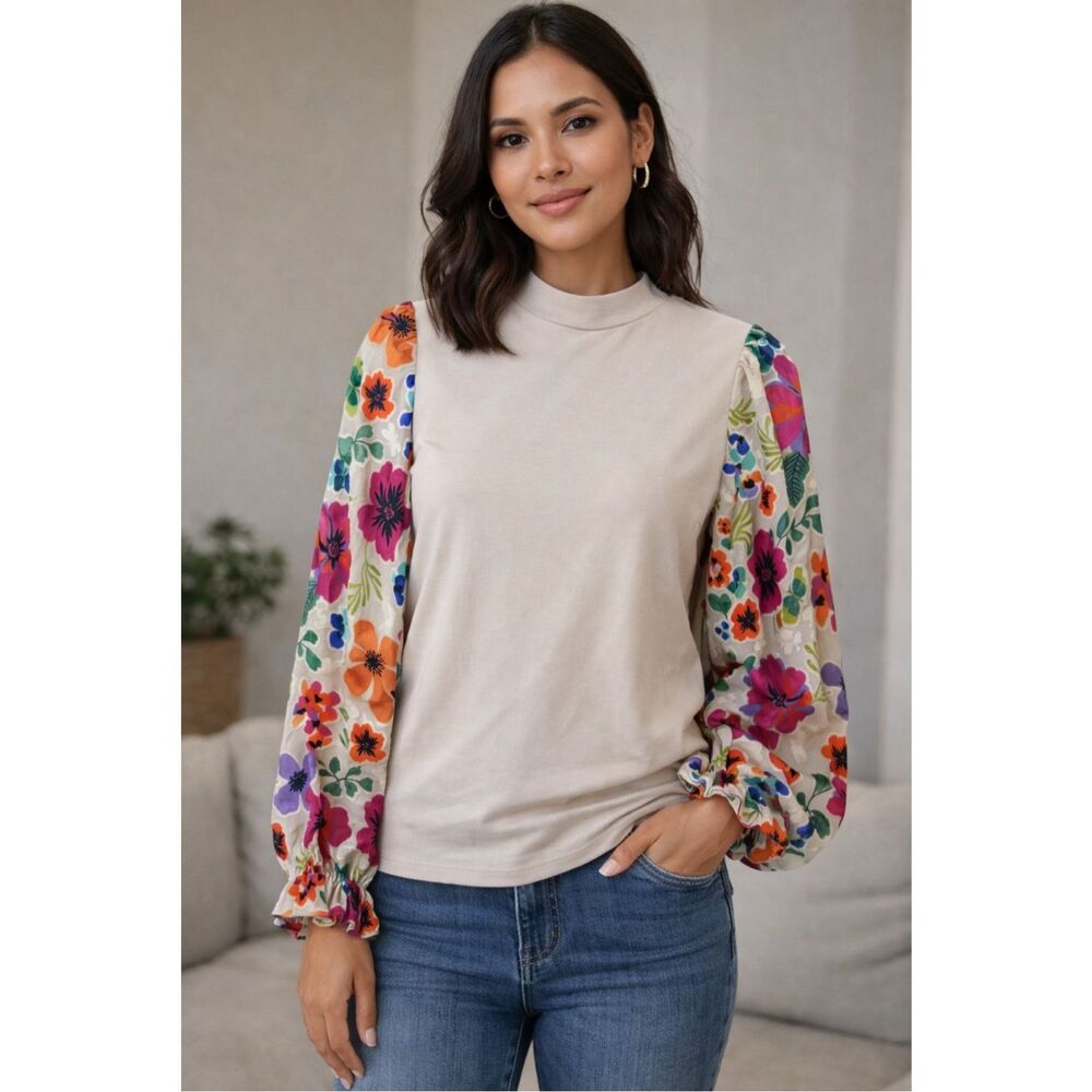 Saint+Sofia Penny Puff Sleeve Floral Boutique Top Size 6 medium